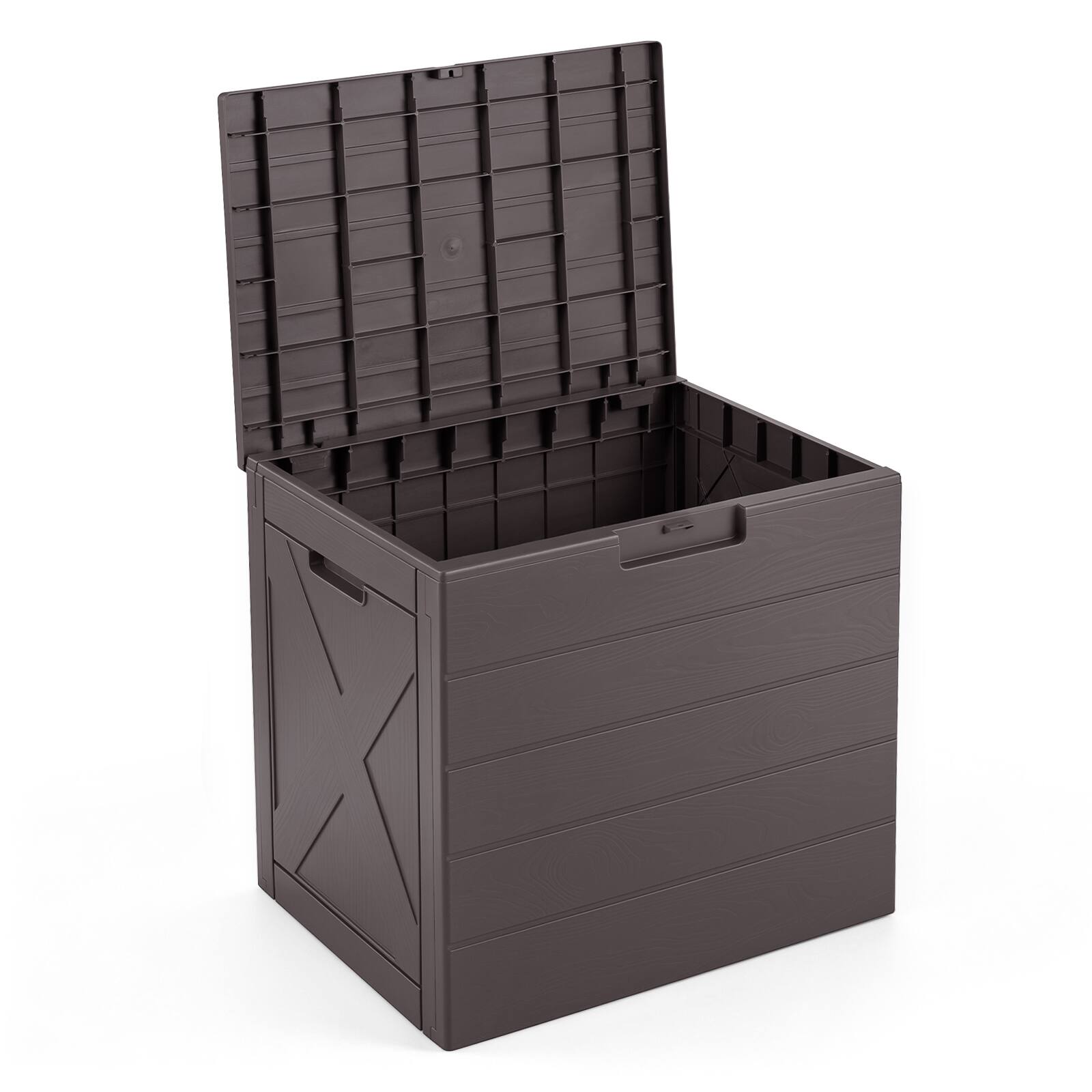 Alt View 9. Costway - Costway Outdoor Deck Box, 25 Gallon Storage Bin with Lid, Carry Handles & Lock Hole - Brown.