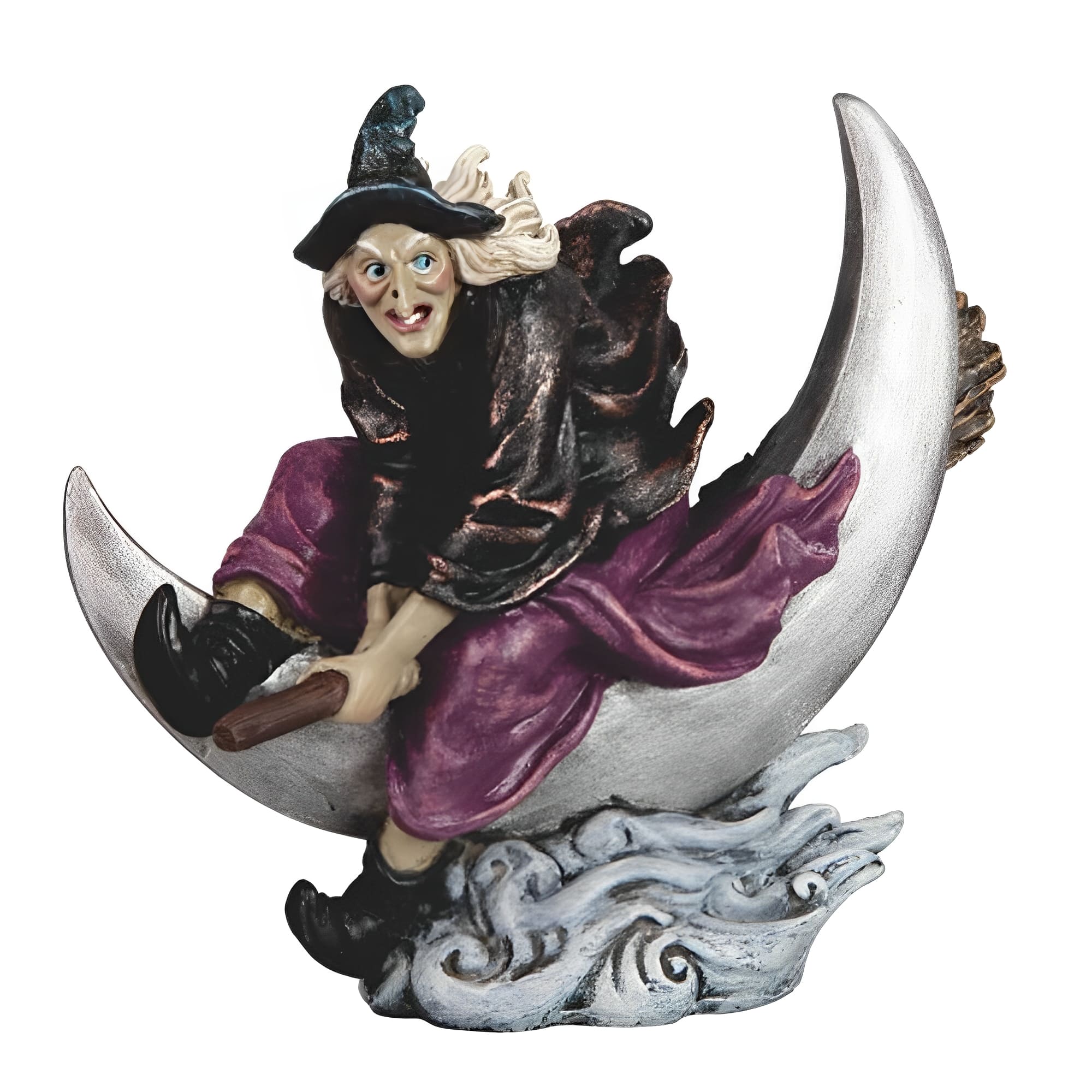 FC Design - 10"H Witch Riding on Moon Figurine Statue Desk Tabletop Home Decor Gift - Multi-Color