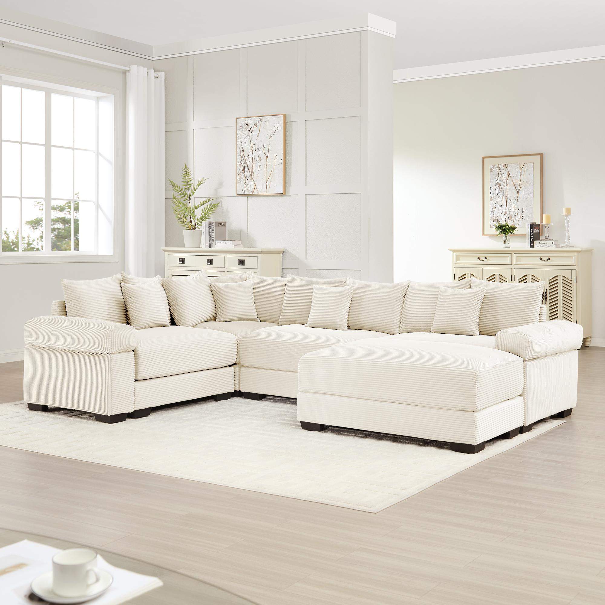 Alt View 1. Roomtec - Oversized Cloud Modular Sectional Couch Convertible Sectional CouchesExtraThick Armrests With An OttomanPremium - Cream.