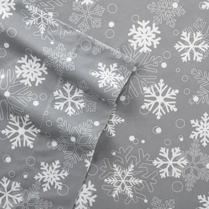 Front. Shavel Home Products - Shavel Home Products Micro Flannel Queen Sheet Set - Cozy Comfort and Style - Snowflakes Gray.