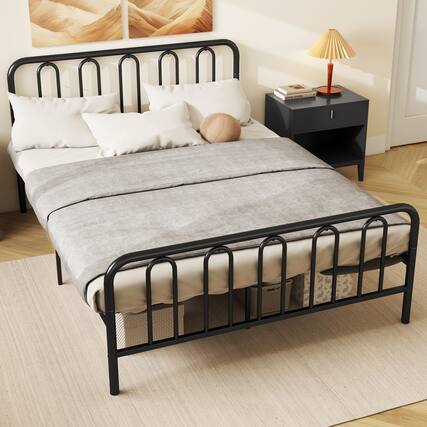 Front. Gymax - Gymax Stylish Queen Size Metal Bed Frame Platform Bed Base w/ Headboard & Footboard - Black.