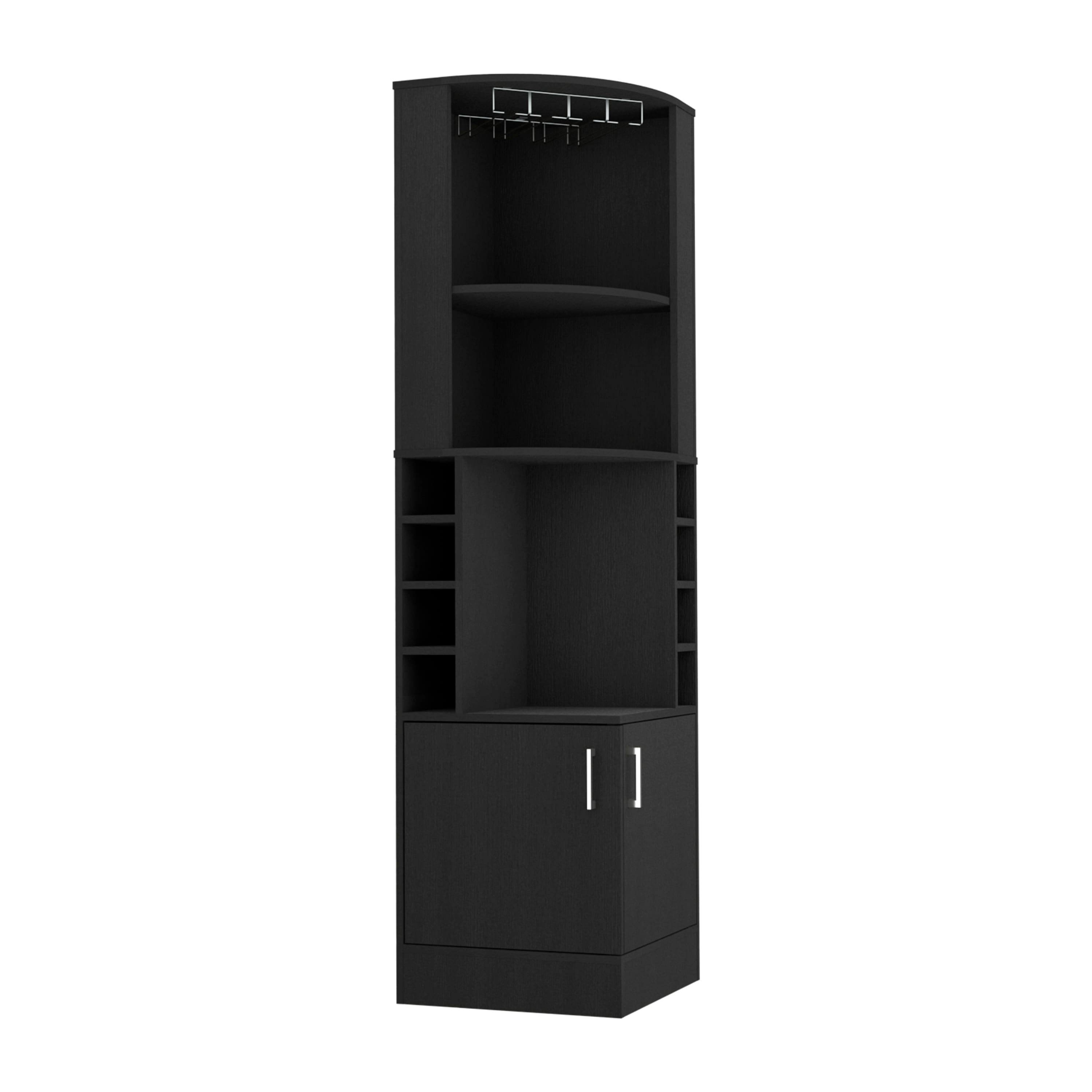 TuHome - Kava Being Corner Bar Cabinet, Glass Rack, Double Door Cabinet, Eight Built-In Wine Rack, Bar Room - Black