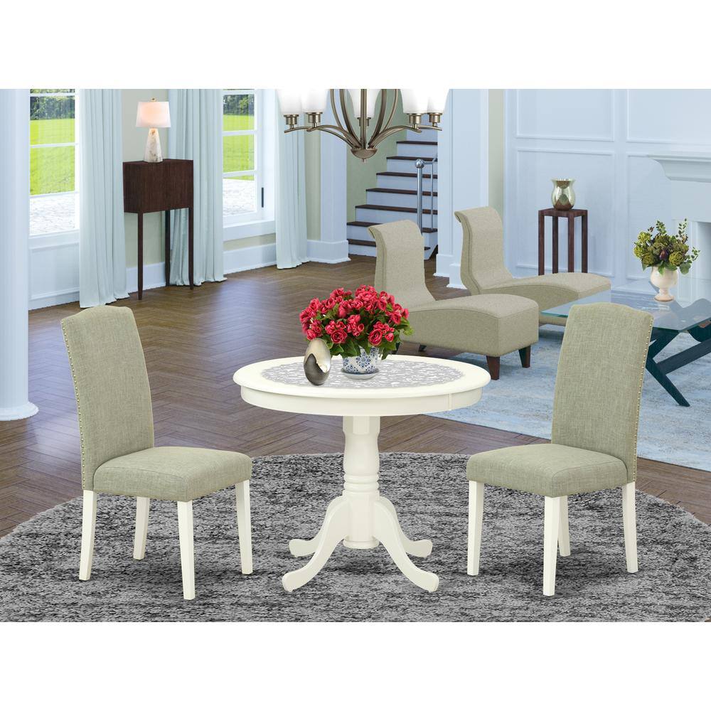 Left. East West Furniture - Dining Room Set Linen White - Brown.