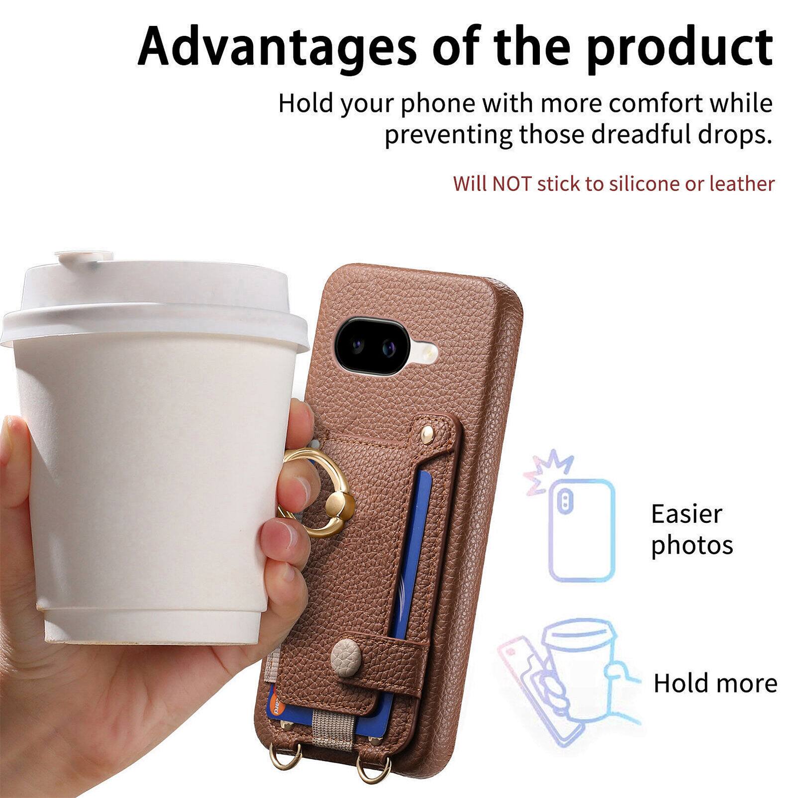 Advantages of the product

Hold your phone with more comfort while preventing those dreadful drops.

Will NOT stick to silicone or leather

Easier photos

Hold more
