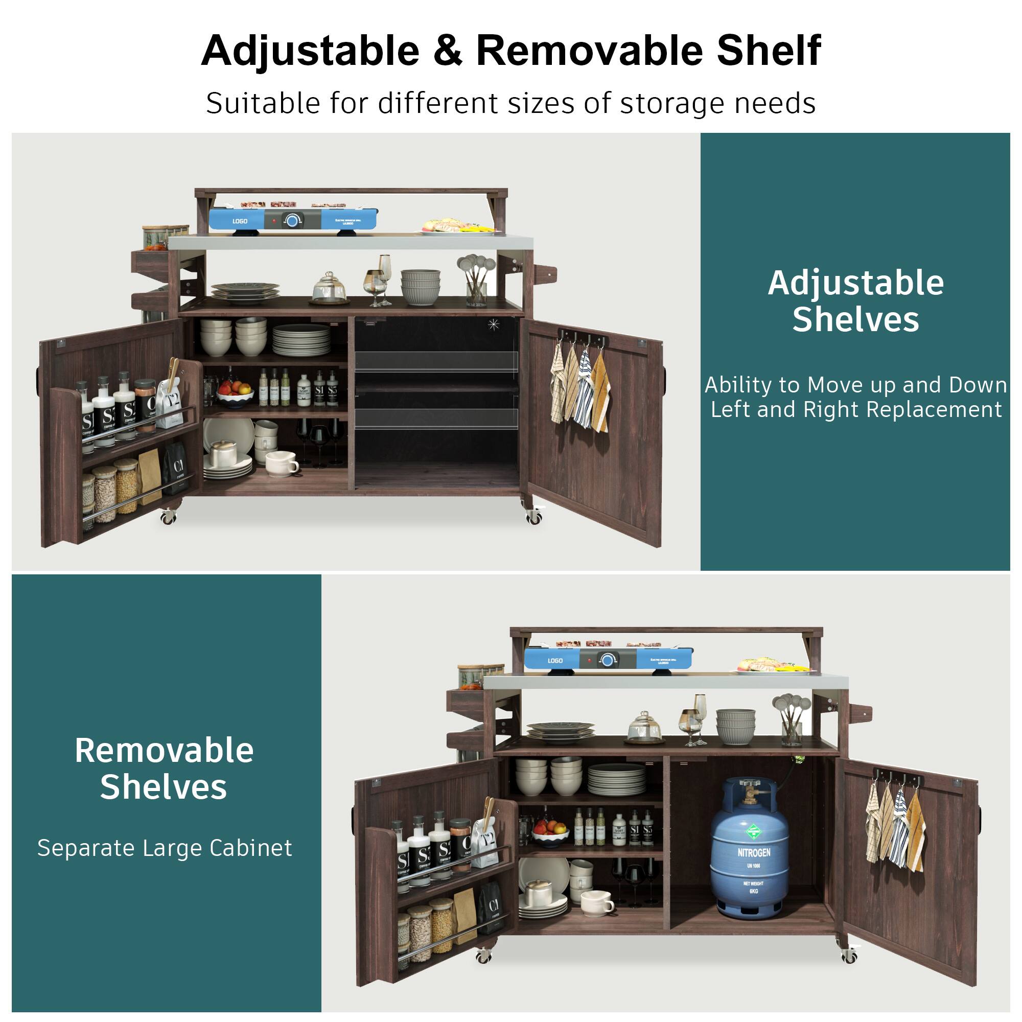 Adjustable & Removable Shelf  
Suitable for different sizes of storage needs

Adjustable Shelves  
Ability to Move up and Down Left and Right Replacement

Removable Shelves  
Separate Large Cabinet