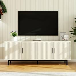 Vipbear - 70" Fluted TV Stand, Entertainment Center with Storage, Adjustable Shelf, Modern TV Console - White
