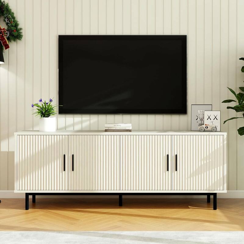 Front. Vipbear - Vipbear 70" Fluted TV Stand, Entertainment Center with Storage， Adjustable Shelf, Modern TV Console - White.