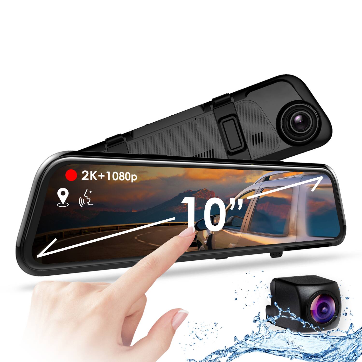 Rexing - M1 PRO Front and Rear Mirror Dash Cam 1440p (FRONT) + 1080p (REAR) - Black