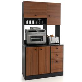 Costway - 71" Tall Kitchen Pantry Buffet Hutch Freestanding Storage Cabinet 4 Doors - Black