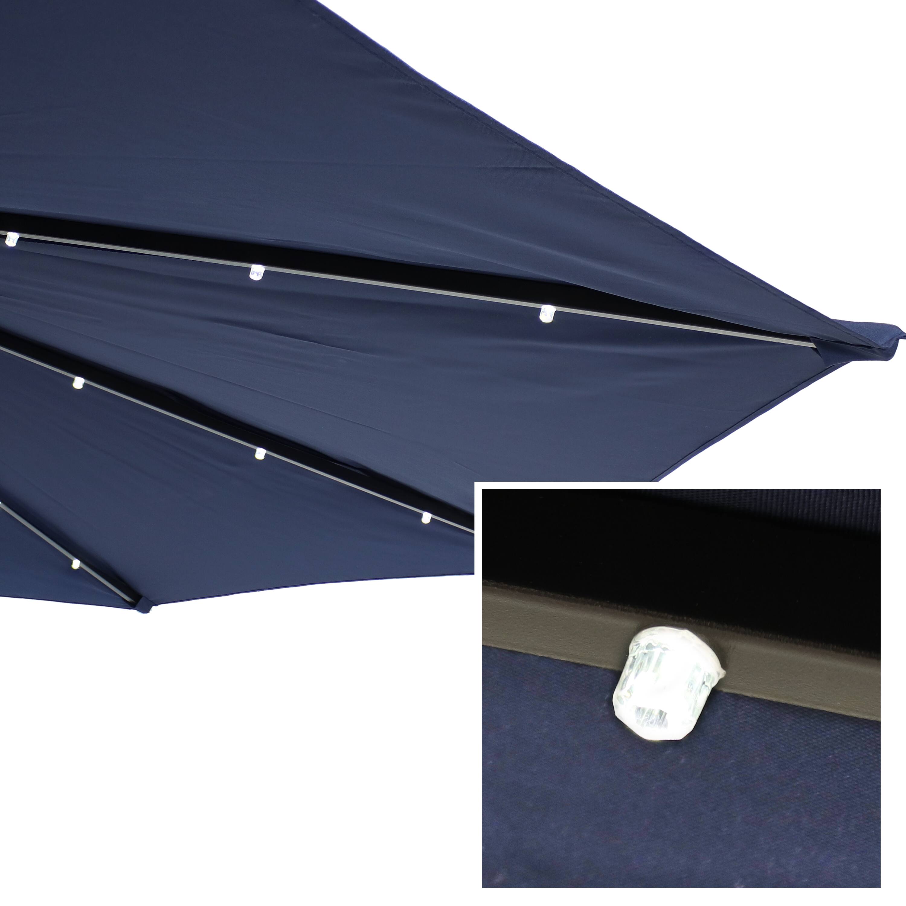 Alt View 8. Sunnydaze - 9 ft Solar Steel Half Patio Umbrella with Crank - Navy Blue.