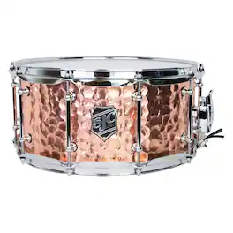 SJC Custom Drums - Alpha Copper 6.5" x 14" Hammered Copper Snare Drum with Chrome Hardware and Evans Drumheads - Polished Copper