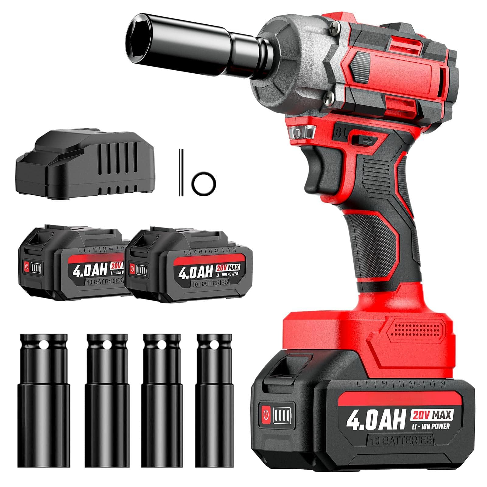 JETRANSPORT - Cordless Impact Wrench 1 2 Max Torque 440 Ft-lbs Power 20v 3000rpm Electric Driver 2 X 4.0ah 4 - 600 N.m