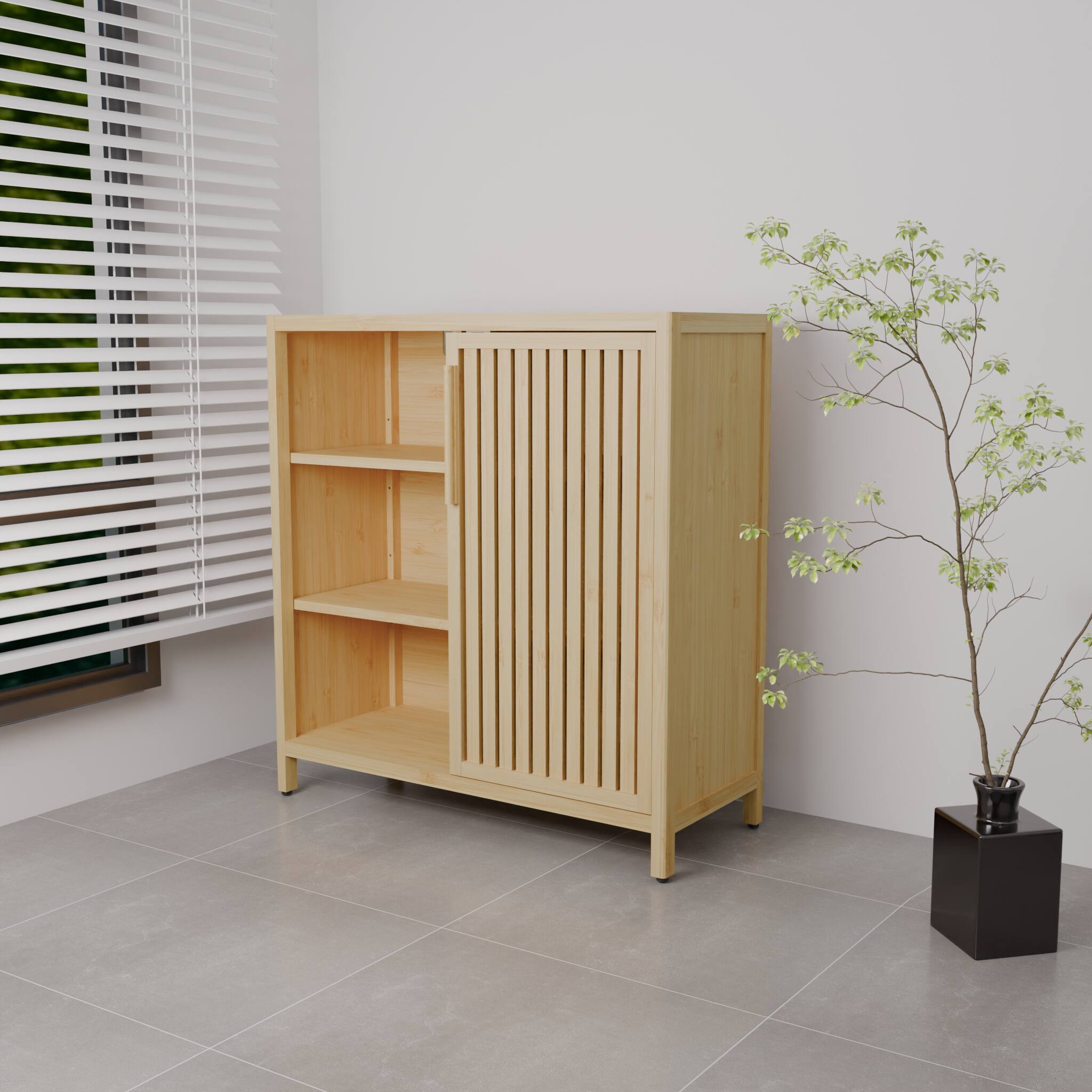 Left. TinyHomie - Large-capacity single-door storage shelves in living rooms bathrooms and other life scenes - Natural.