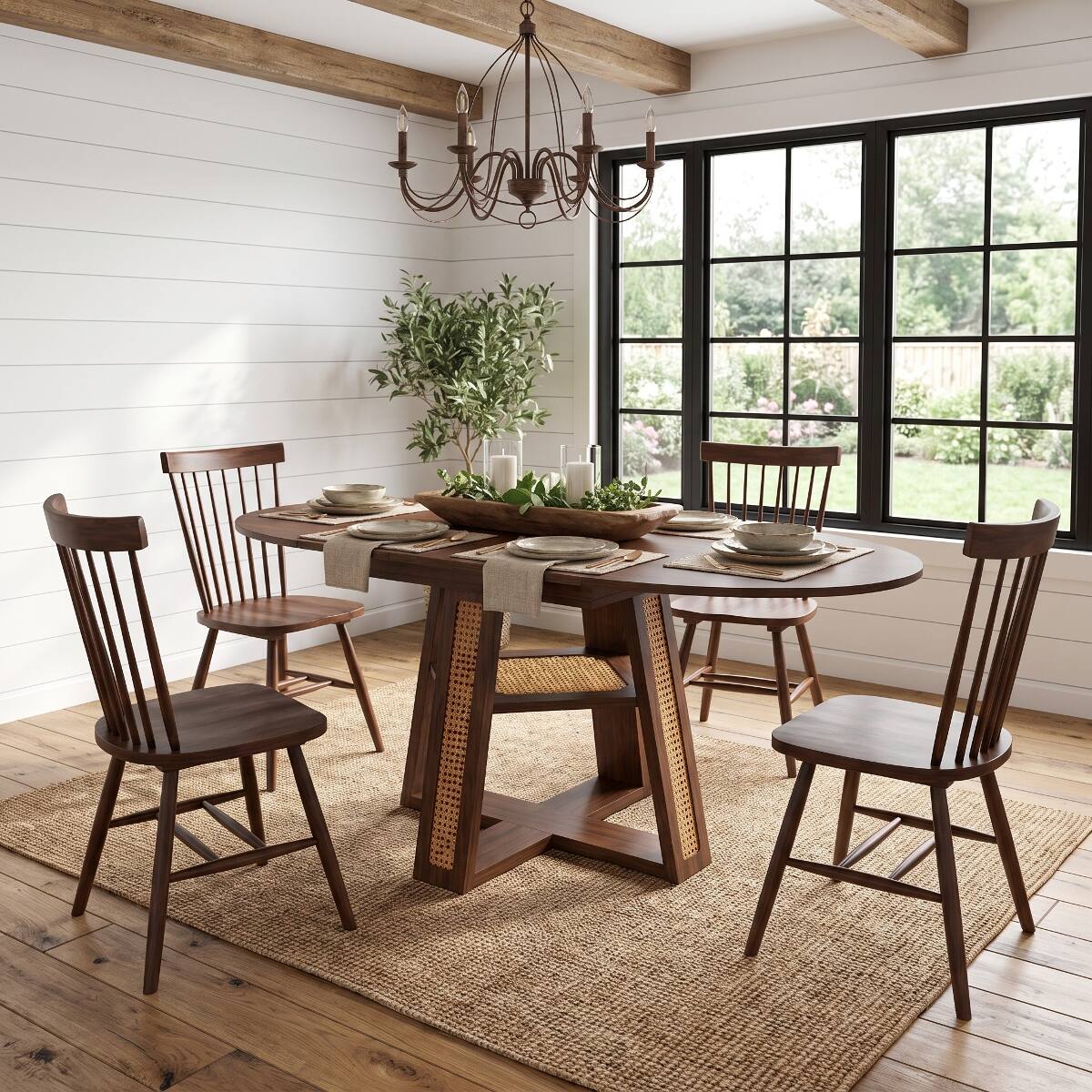 Alt View 1. Loheer - Loheer 43.3 inch Round Dining Table, Extendable Walnut Table for Four to Six - Natural Walnut.
