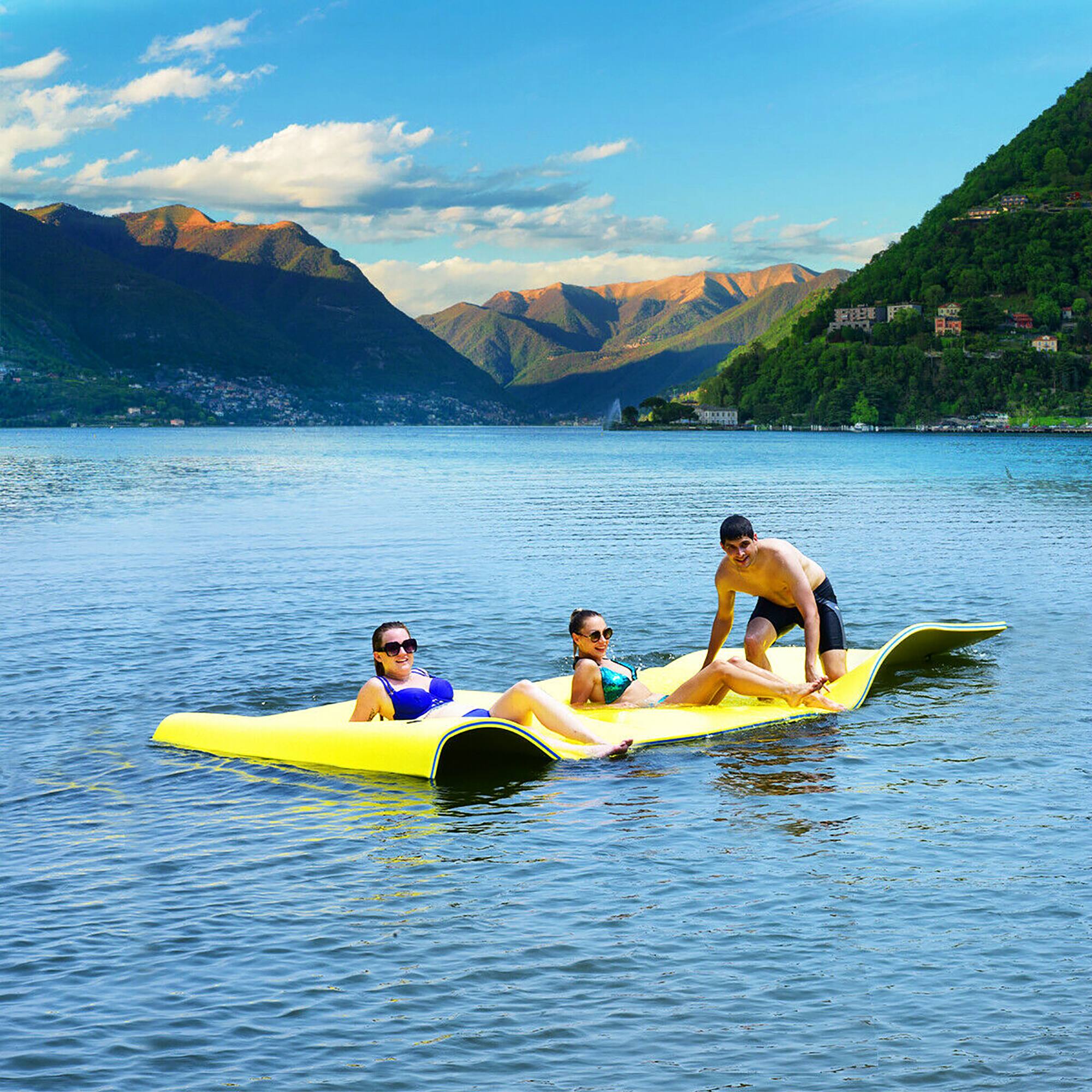 Alt View 1. Costway - Costway 3 Layer Floating Water Pad Foam Mat Water Recreation Relaxing Tear-resistant 9' x 6' - yellow.