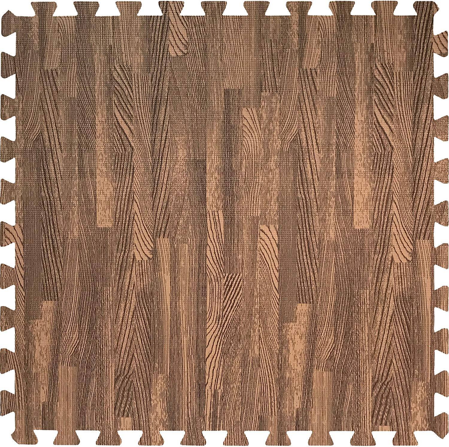 Back. Sorbus - Sorbus Interlocking Floor Mat Dark Wood Grain Print 12 Pcs and Borders - Dark.