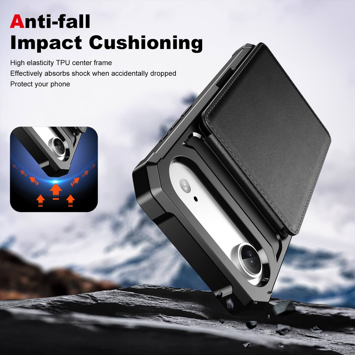 Anti-fall Impact Cushioning

High elasticity TPU center frame
Effectively absorbs shock when accidentally dropped
Protect your phone