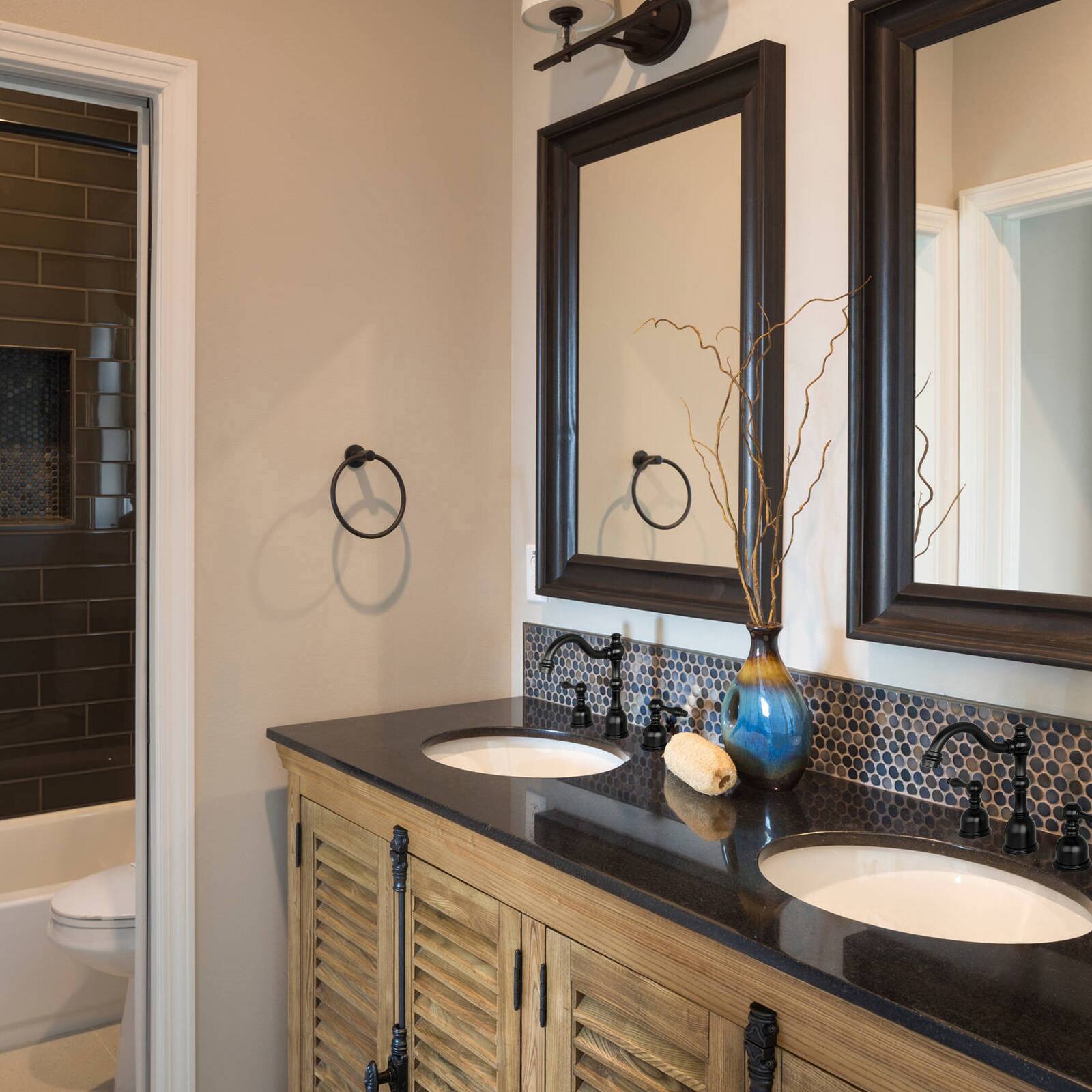 Alt View 5. Akicon - Akicon 8 inch Two-Handles Widespread Bathroom Sink Faucet in Matte Black - Matte Black.