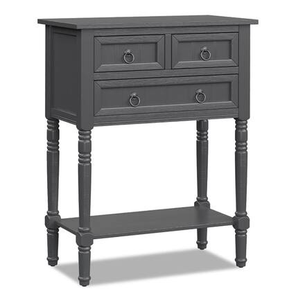 Front. Resenkos - Narrow Console Table with 3 Storage Drawers and Open Bottom Shelf-Gray, Narrow Console Table, Entryway Hall Table - Gray.