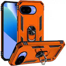 Kitcheniva - Metal Ring Kickstand Phone Cover With Tempered Glass For Google Pixel 10a Case - Cosmic Orange