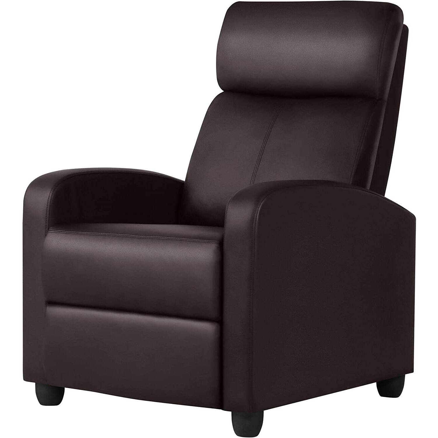 Hivvago - High-Density Faux Leather Push Back Recliner Chair - Dark Brown