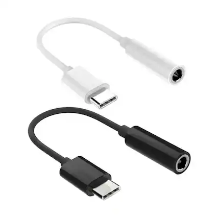 Front. Stock Preferred - 2-Pack USB-C to 3.5mm Headphone Jack Adapter – Type-C Audio Converter for Samsung, iPhone 15, Pixel - Black & White.