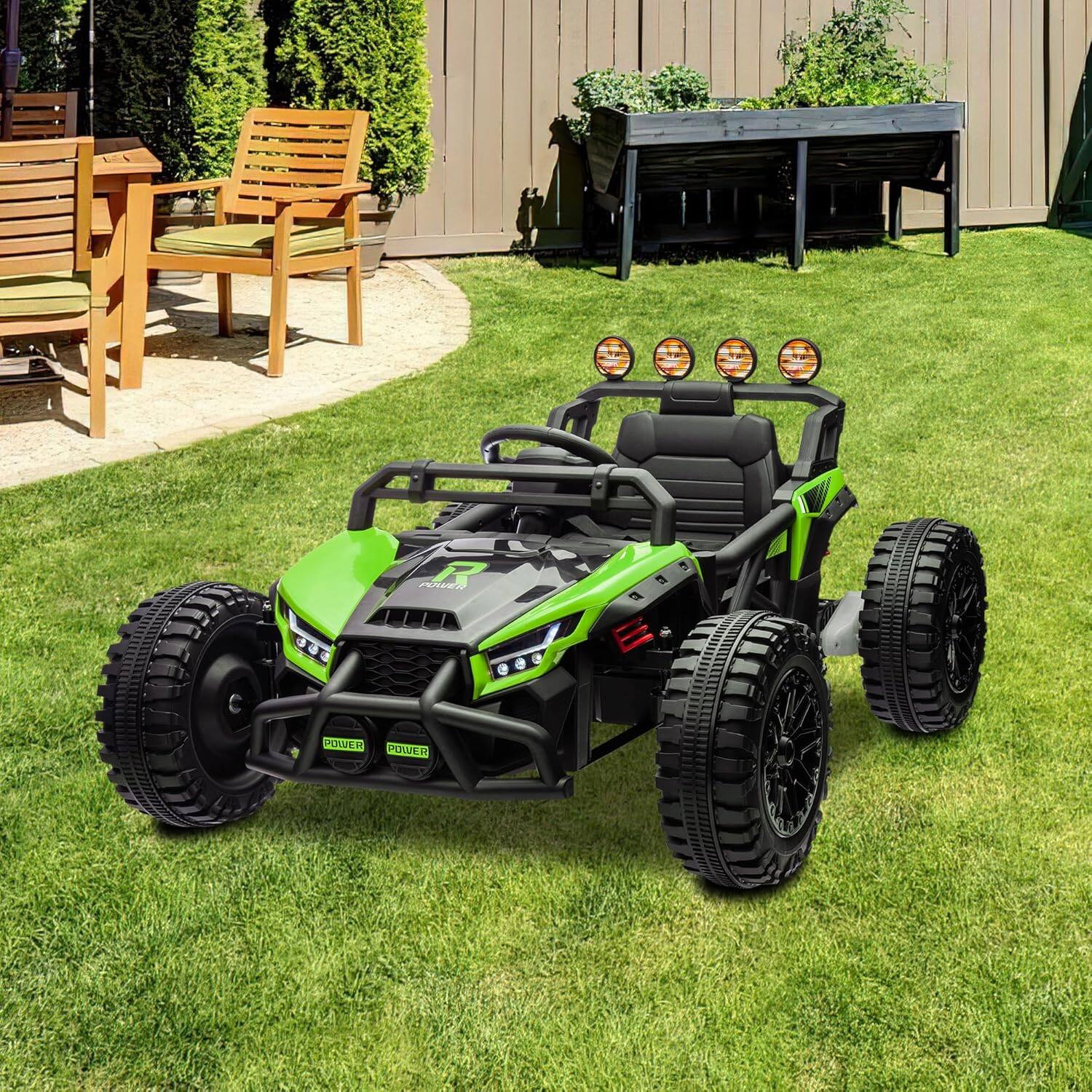 Alt View 5. GARVEE - 24V Ride-On UTV for Kids, Dual 130W Motors, Remote Control, EVA Tires, 4 Shock Absorbers, LED Lights, Bluetooth Music - Green.