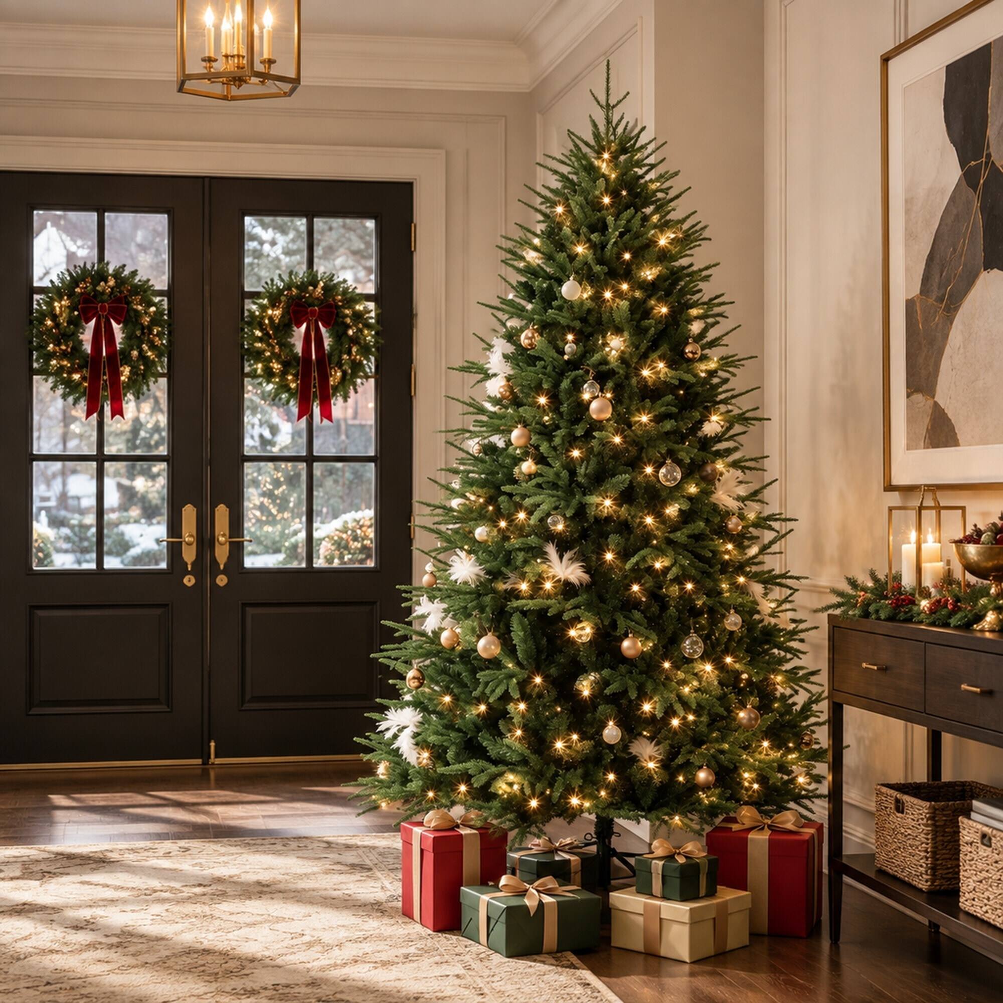 Alt View 2. RYHNUYNE - Pre-Lit Artificial Christmas Tree With Quick Assembly and Lush Realistic Branches - Green.