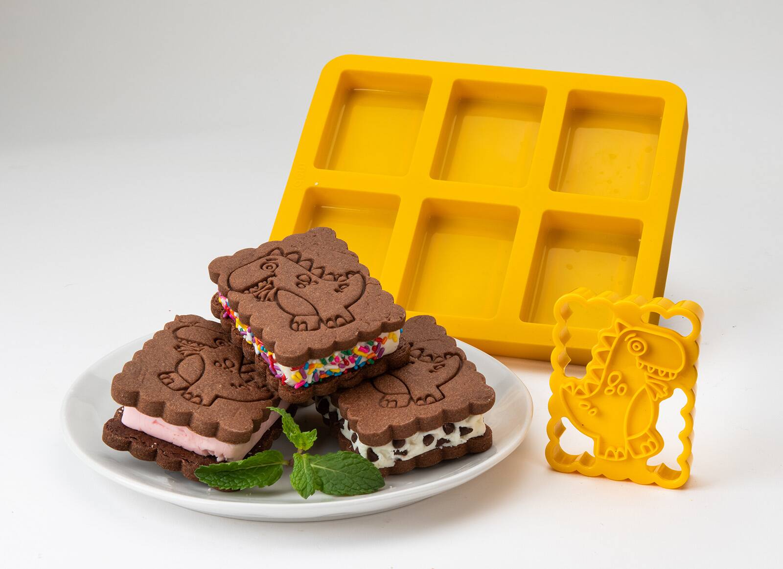 Alt View 5. MOBI - Silicone Ice Cream Sandwich Maker, T-Rex - Yellow.