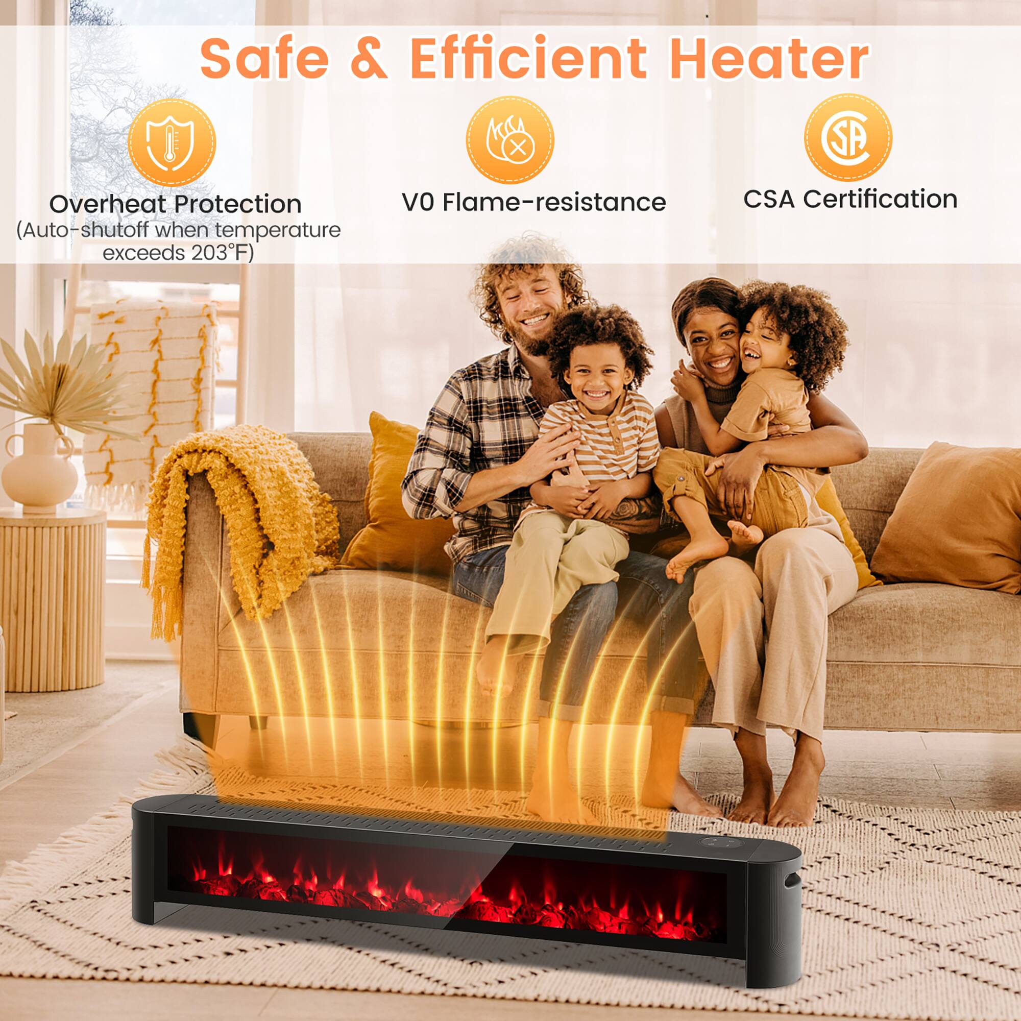 Safe & Efficient Heater

- Overheat Protection (Auto-shutoff when temperature exceeds 203°F)
- VO Flame-resistance
- CSA Certification
