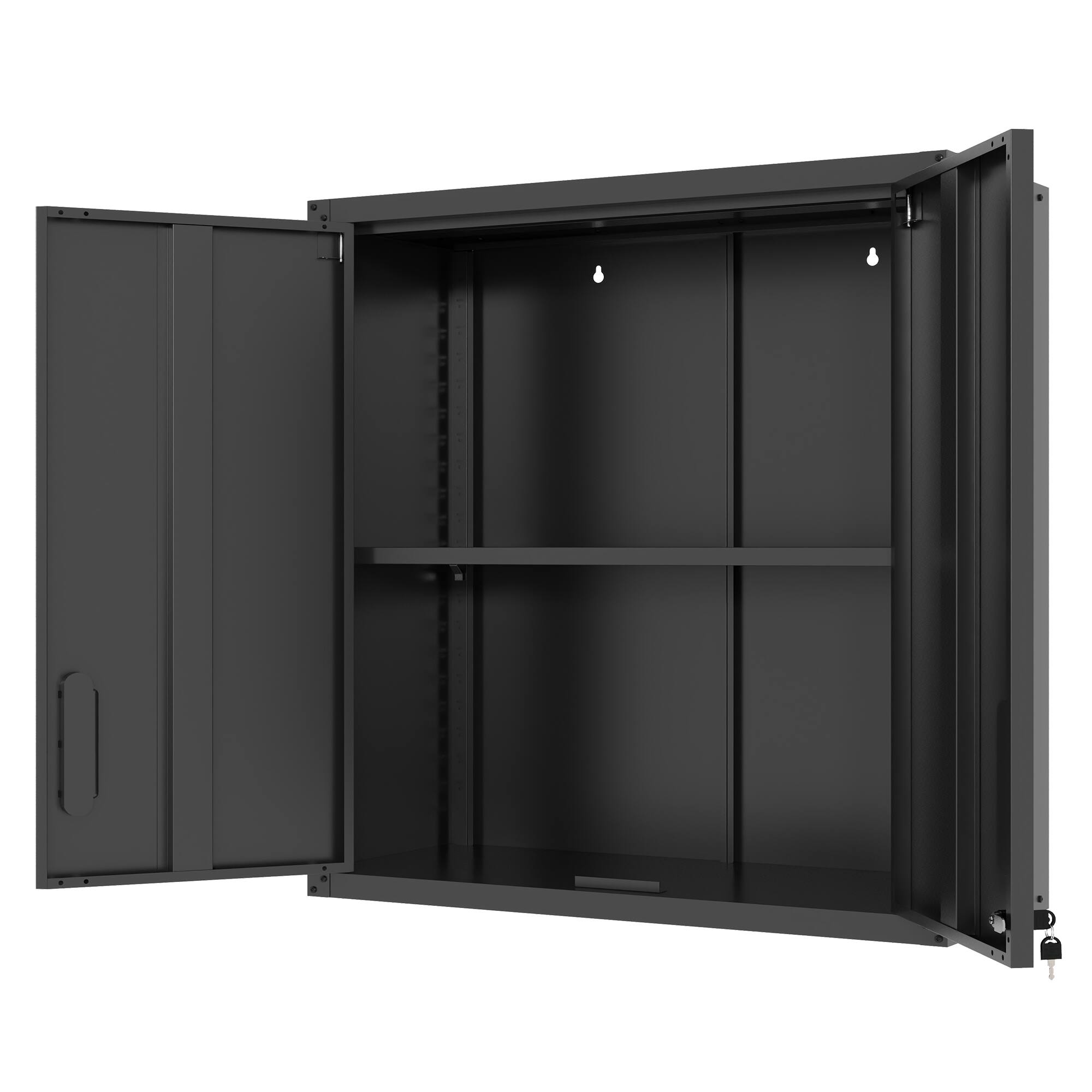 Alt View 8. LOVMOR - Metal Wall Mounted Tool Storage Cabinet with 2 Locking Doors 1 Adjustable Shelf 1 Open Drawer Requires Assembly.