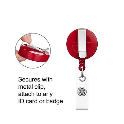 Secures with metal clip, attach to any ID card or badge