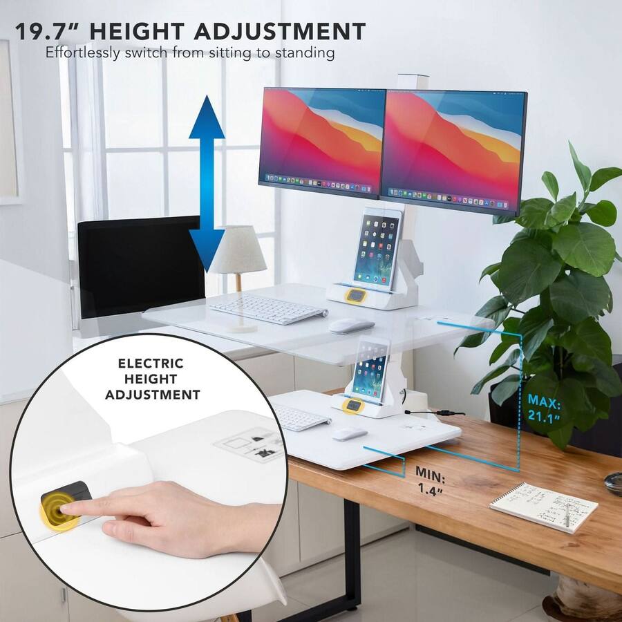 Mount It! Electric Sit Stand Desk Converter with Dual Monitor Mount ...