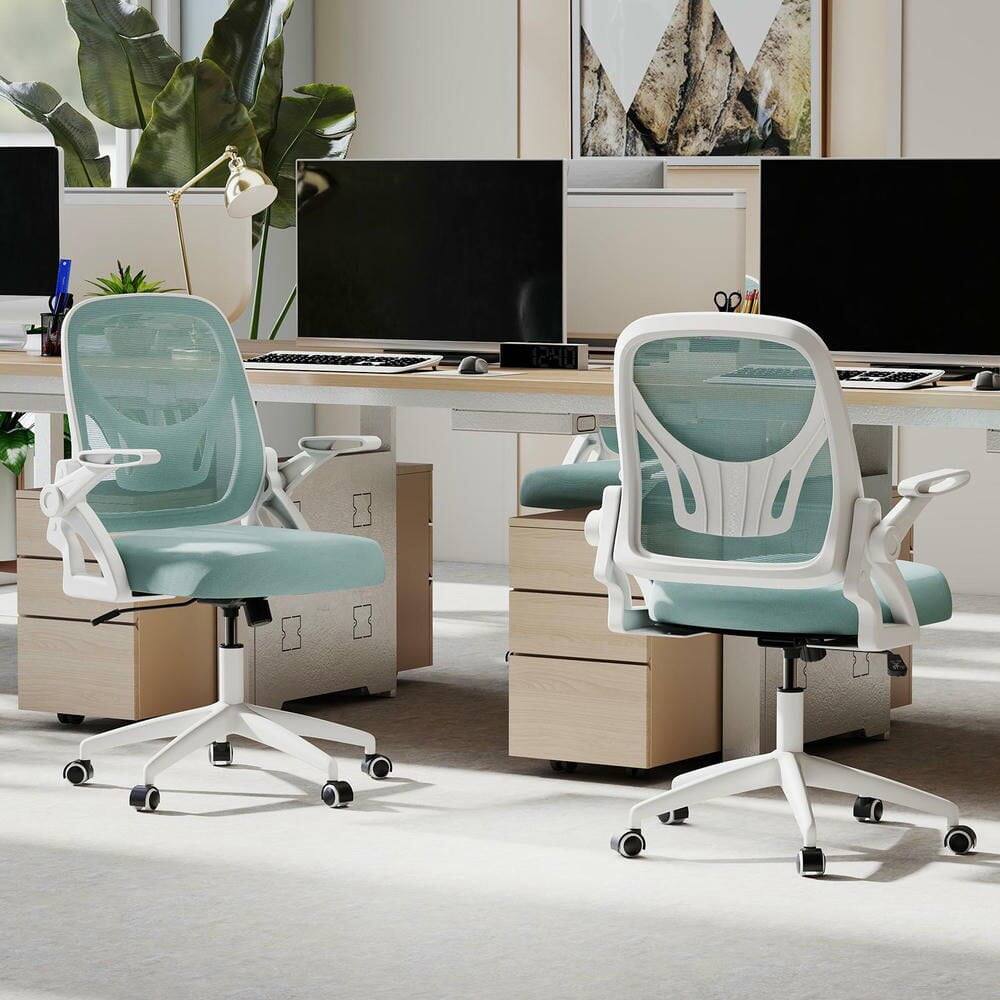 Alt View 2. Kadyn - Ergonomic Computer Desk Chair - Lumbar Support, Flip-up Arms, Blue + White - Blue.