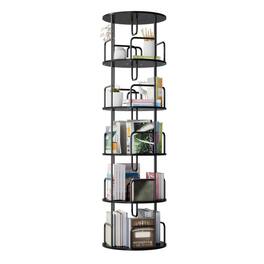 HTUTWOO - 5-Tier 360° Rotating Bookshelf Tower, Narrow Tall Spinning Bookcase, Space-Saving for Bedroom Living Room Office - Black