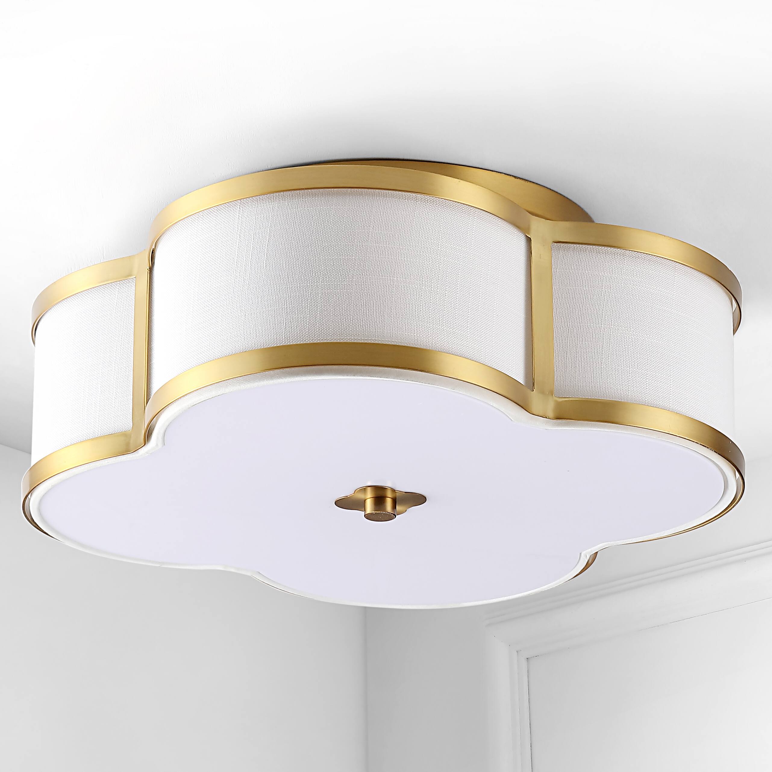 Alt View 5. Jonathan Y - Quatrefoil 18" Scalloped Shade Metal Classic Glam LED Flush Mount, Brass Gold - Brass Gold.