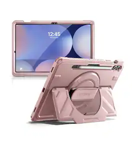 Dexnor - Case for Samsung Galaxy Tab S10+ Plus/S9+ Plus with 360° Rotating Hand Strap, S Pen Holder, Shockproof Full-Body Cover - Peony Pink