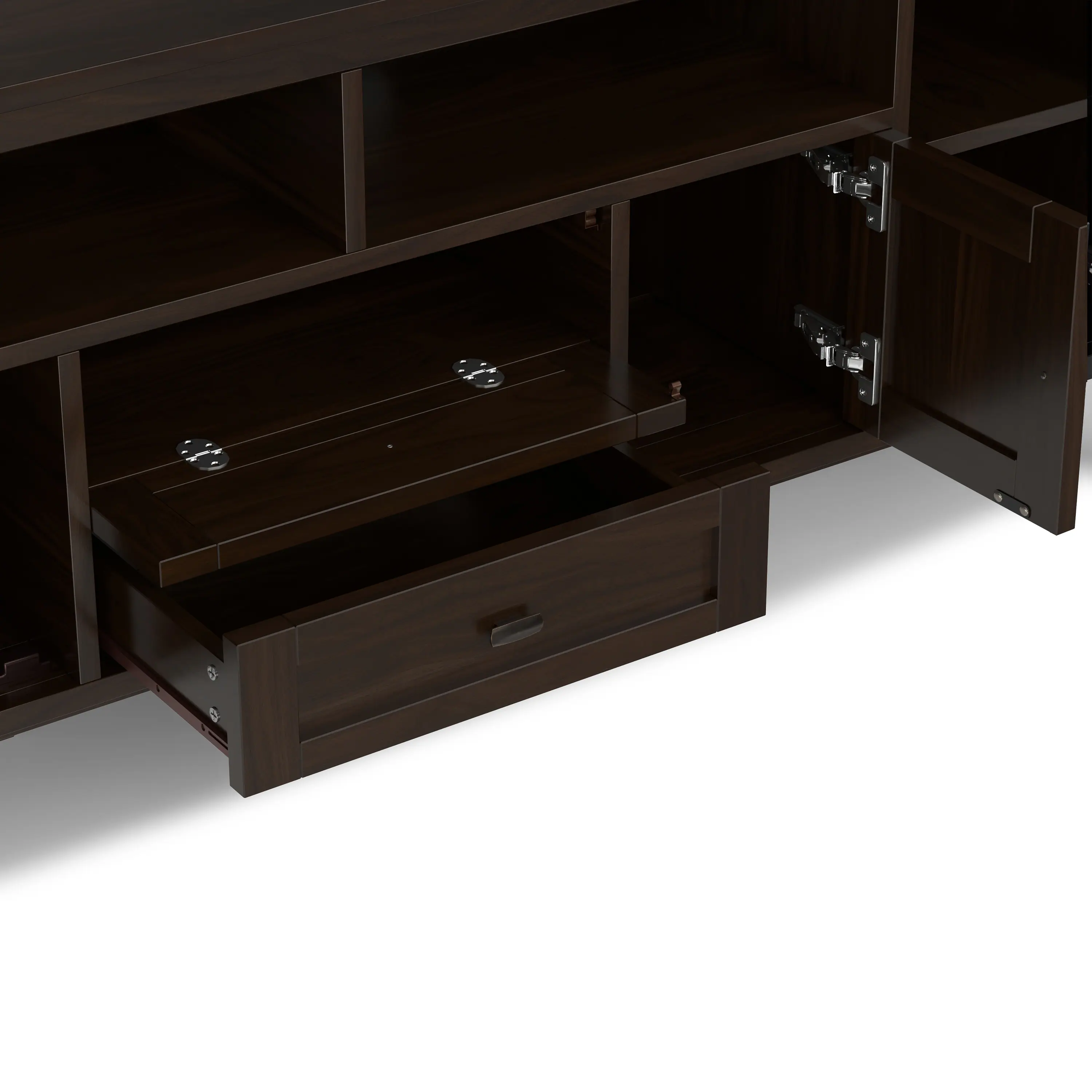 Alt View 6. Simpli Home - Warm Shaker 72W Low TV Stand with Drawers, Doors and Cubbies - Tobacco Brown.