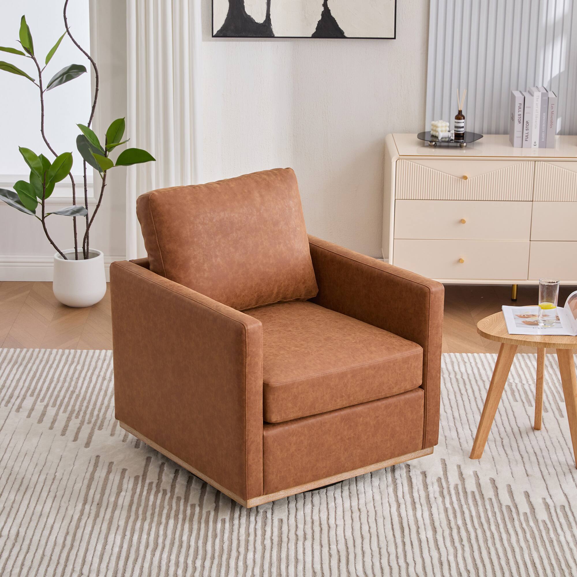 Left. GOODSILO - Modern Square Swivel Accent Chair with 360-Degree Rotation for Living Room and Bedroom - Brown.