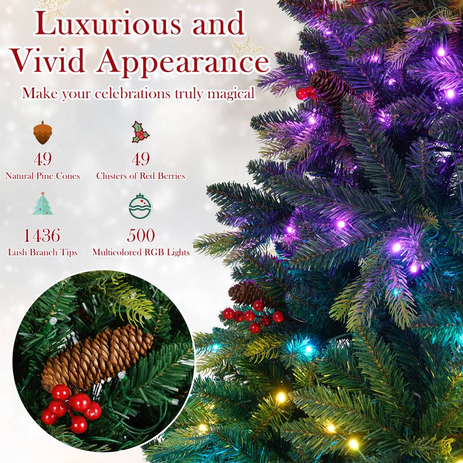 Costway 7 FT Artificial Christmas Tree with 500 RGB LED Lights 1436 ...