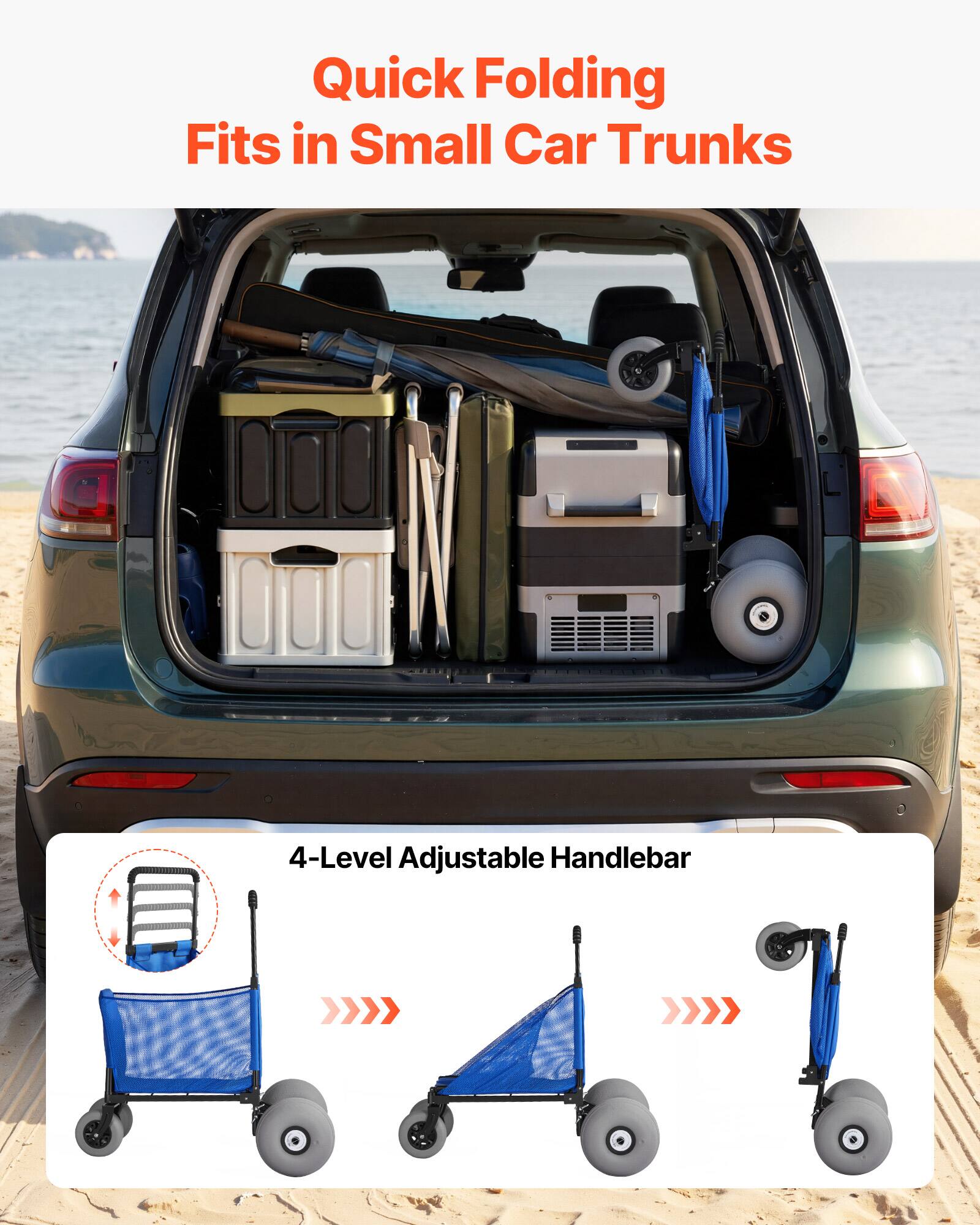 Quick Folding  
Fits in Small Car Trunks  

4-Level Adjustable Handlebar