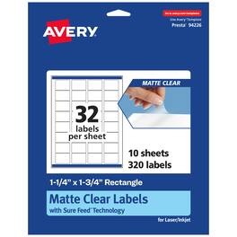 Avery - Matte Rectangle Labels, 1-1/4" x 1-3/4", 320 Total - Clear