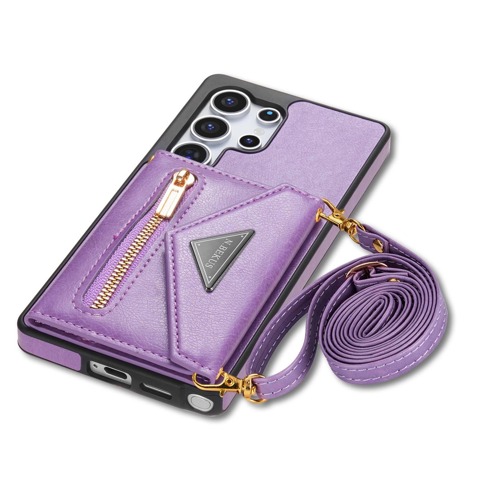 Alt View 4. Dteck - Crossbody Wallet Case for Samsung Galaxy S26 Ultra, Shockproof PU Leather Stand Cover with Zipper Pocket and Card Slots - Purple.