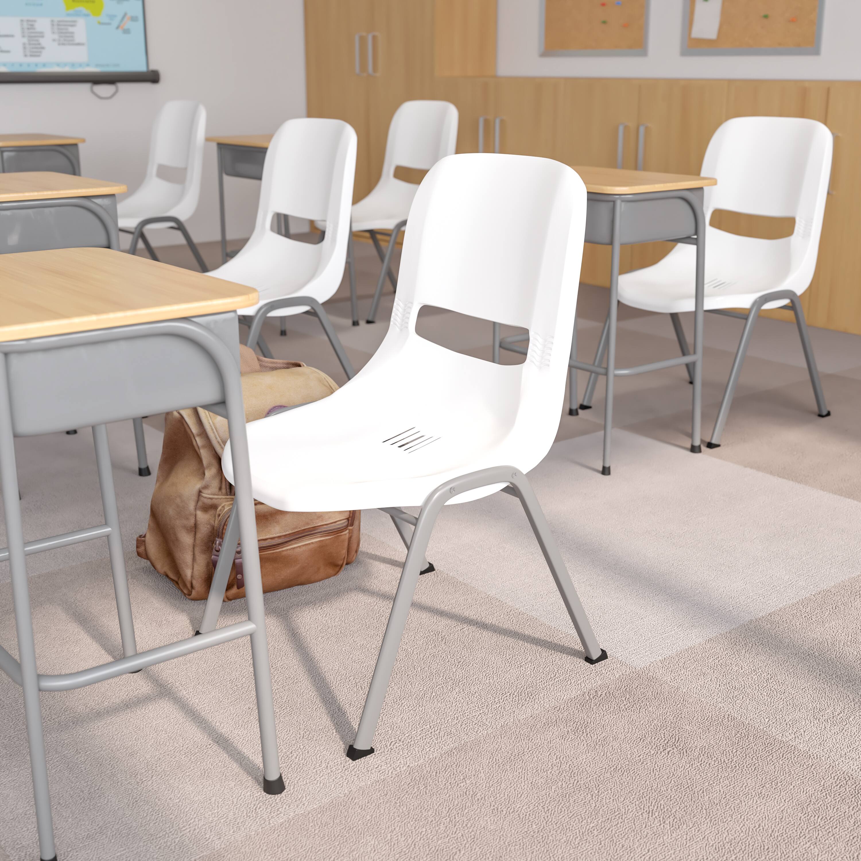 Alt View 1. Emma + Oliver - Ergonomic Shell Student Stack Chair - Classroom Chair / Office Guest Chair - White.