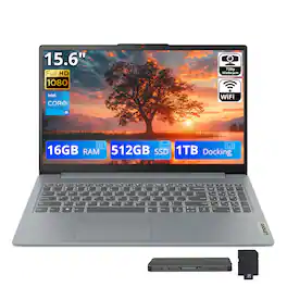Lenovo - Upgraded - IdeaPad Slim 3i 15.6" FHD Laptop,Intel Core i5-1335U,16GB RAM,512GB SSD+1TB Dock Set,Num Pad,Win 11 - Arctic Grey