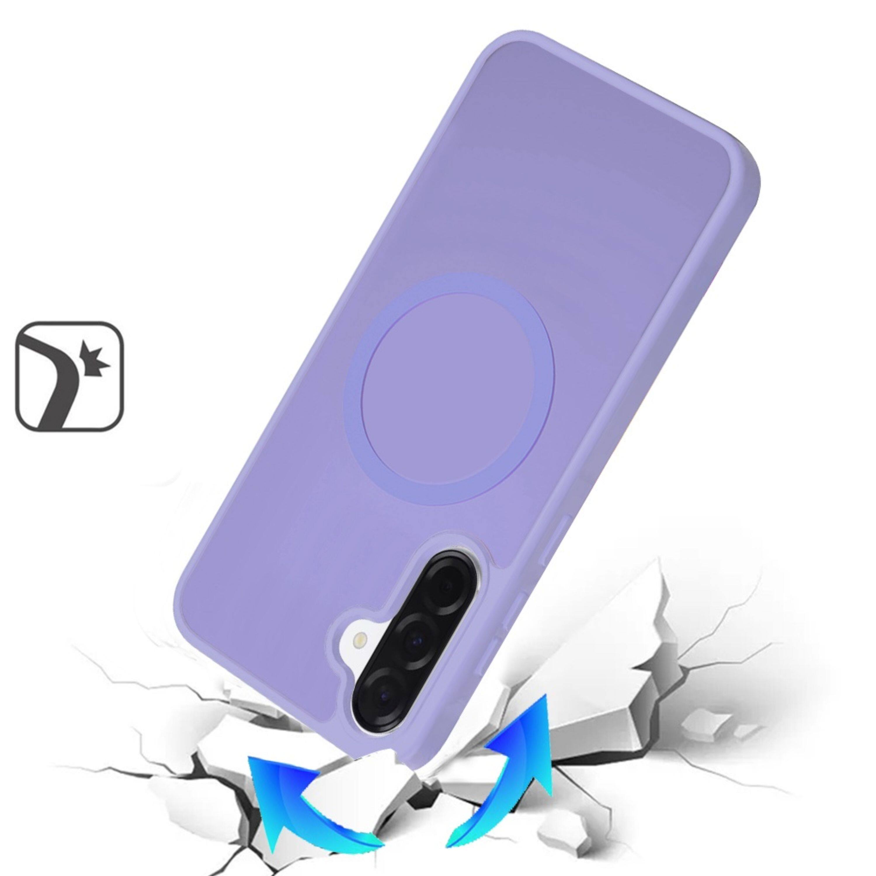 Left. Kitcheniva - Soft Touch Frosted Back Magnetic Circle Phone Case With Tempered Glass For Samsung Galaxy A37 5G Light Purple - Light Purple.