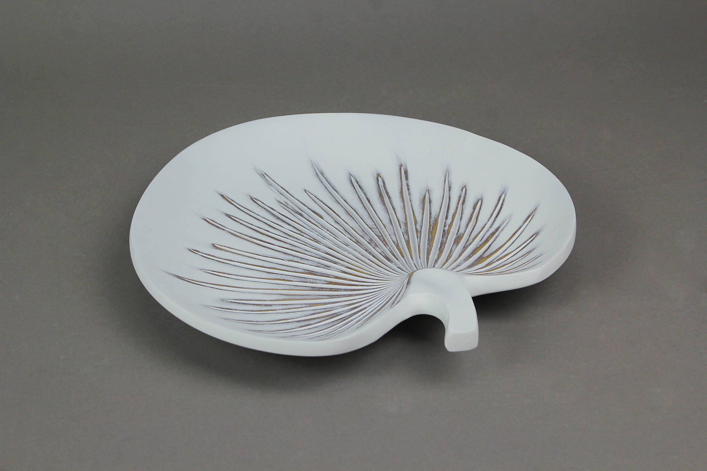 Alt View 1. Mayrich Company - Antiqued White Tropical Fan Palm Leaf Decorative Ceramic Plate - Off-white.
