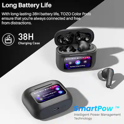 TOZO Hybrid Active Noise Cancelling Wireless Earbuds – 6 Mics ENC – Bluetooth – Black