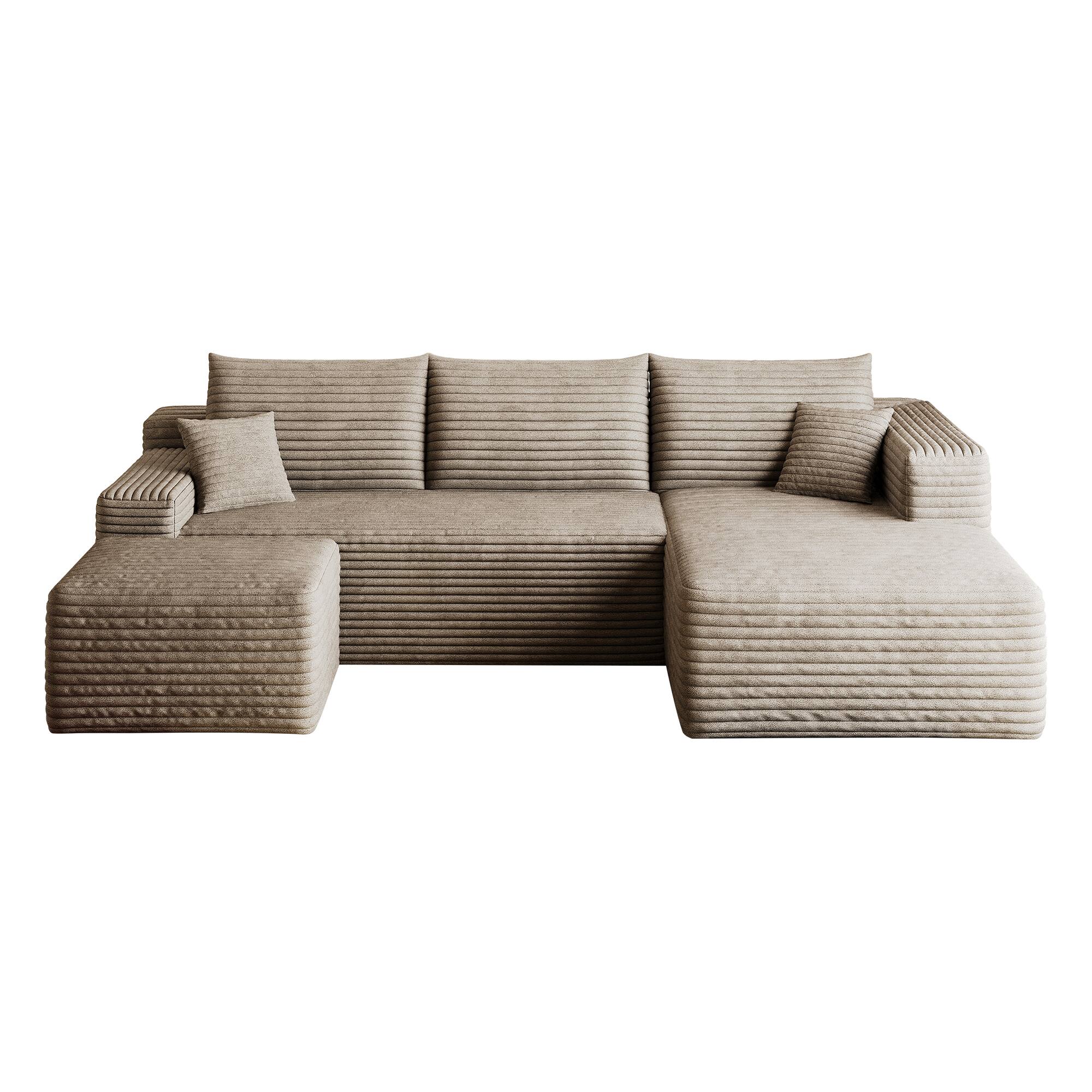Alt View 1. Whisen - 95" U-Shaped Modular Sectional Sofa with 1 Ottoman, Plush Corduroy Fabric Deep Seat Corner Couch - Camel.