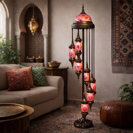 FC Design - 73"H Bronze Base Spiral Turkish Lamp w/ 7 Hanging Lantern Bulbs